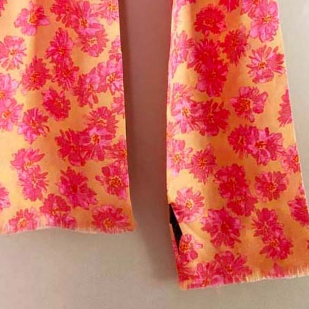 Ann Taylor Floral Silk Scarf in Fuchsia Pink and Light Orange - Picture 4 of 7